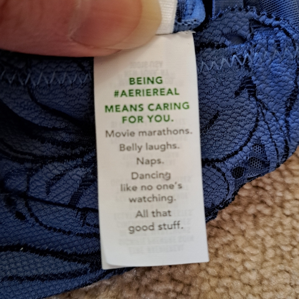 Aerie Beach Daze Lace Ribbed Bra Top Size Small Blue Cropped Lounge Casual - Picture 7 of 15